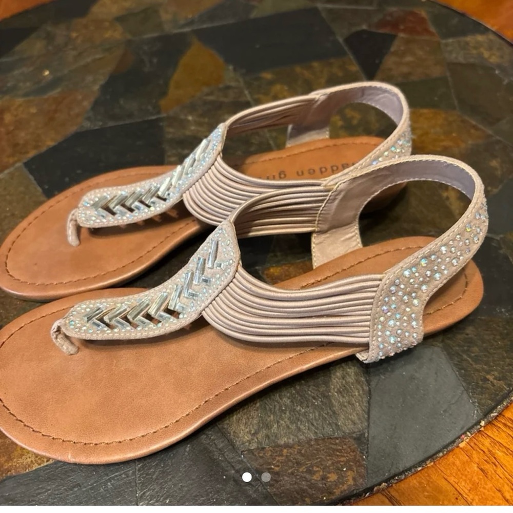 Madden Girl Beige Crystal Embellished Thong Sandals